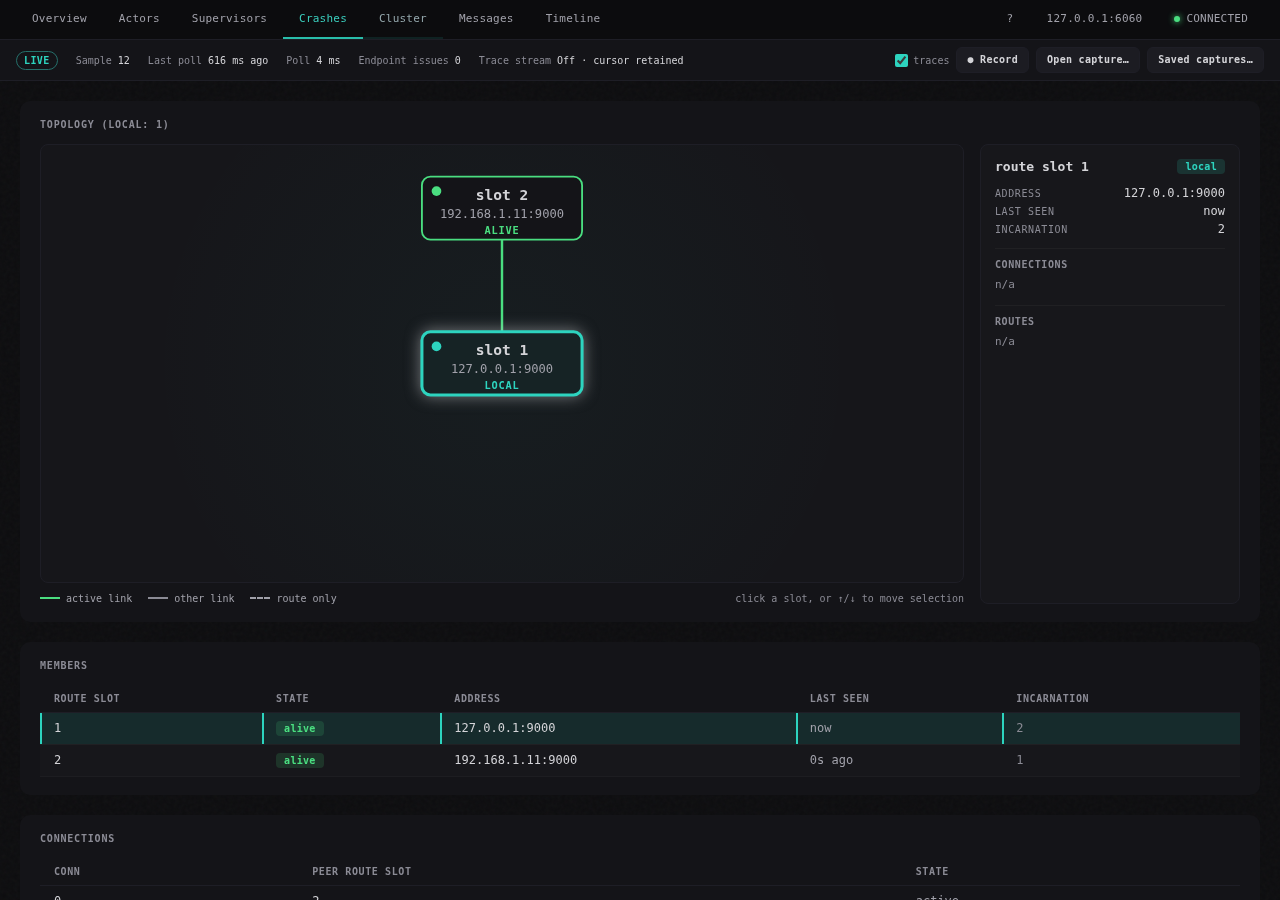 Observe app Cluster view with sample data