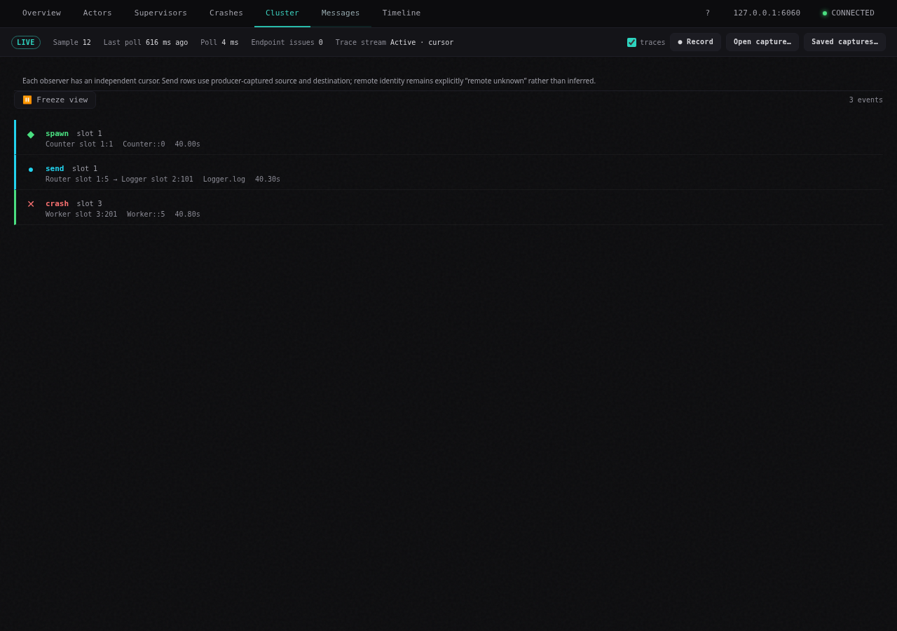 Observe app Messages view with sample data