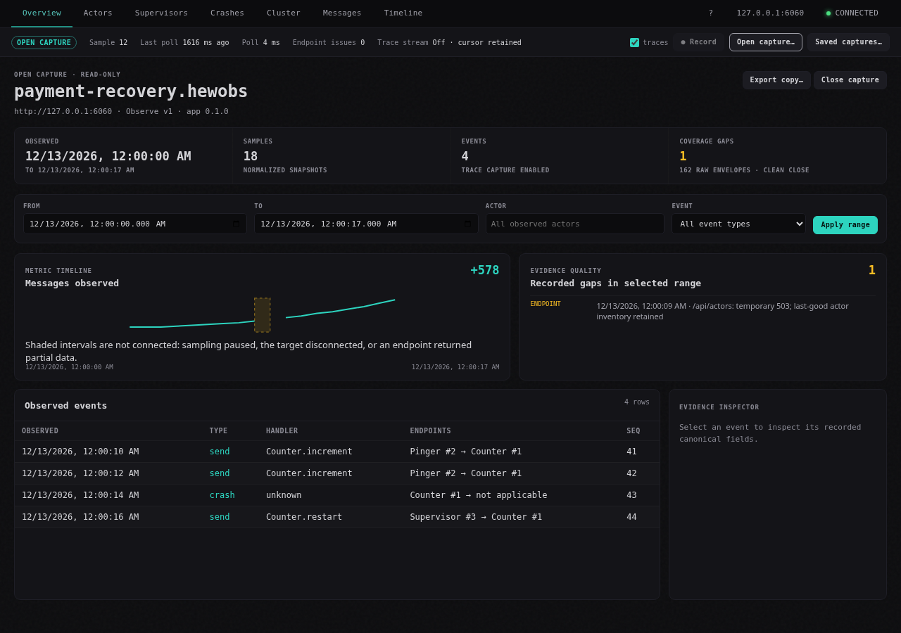 Read-only capture workspace with sample counts, time range and event filters