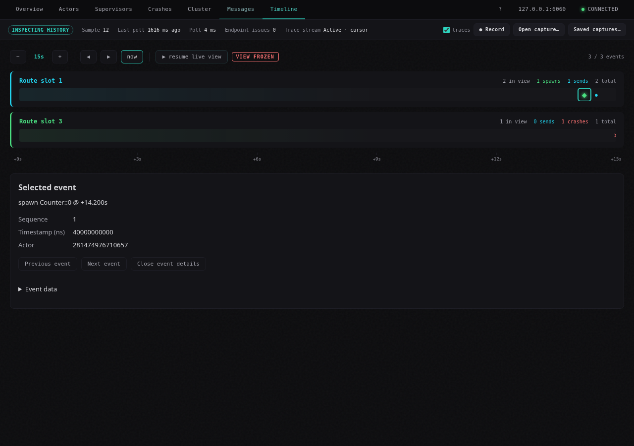 Observe app Timeline view with sample data