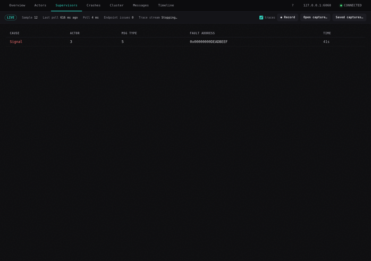 Crash list and a selected failure.