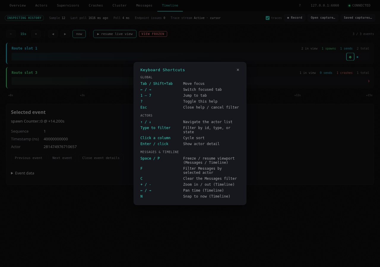 Keyboard shortcuts in the Tauri app.